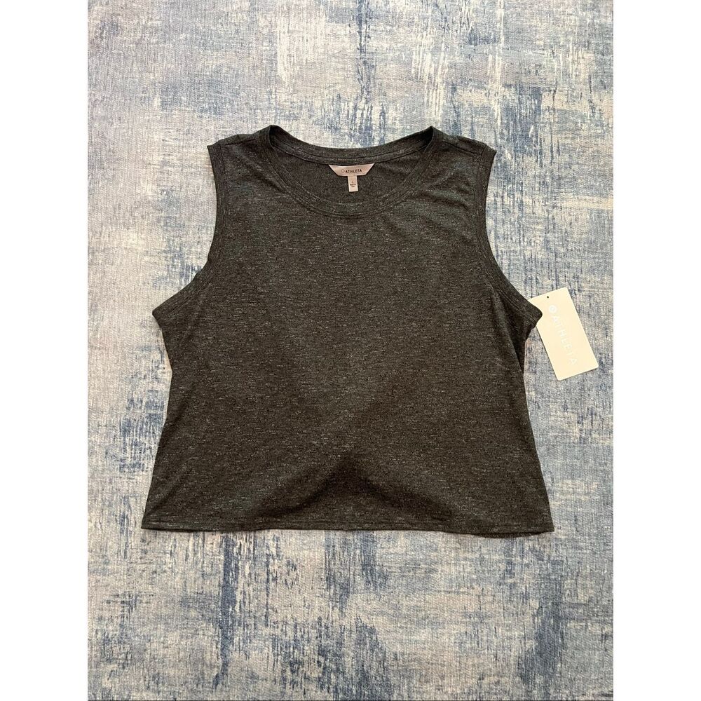 NWT Athleta Dark Heathered Gray Twist Back Muscle Tank Crop Top Large